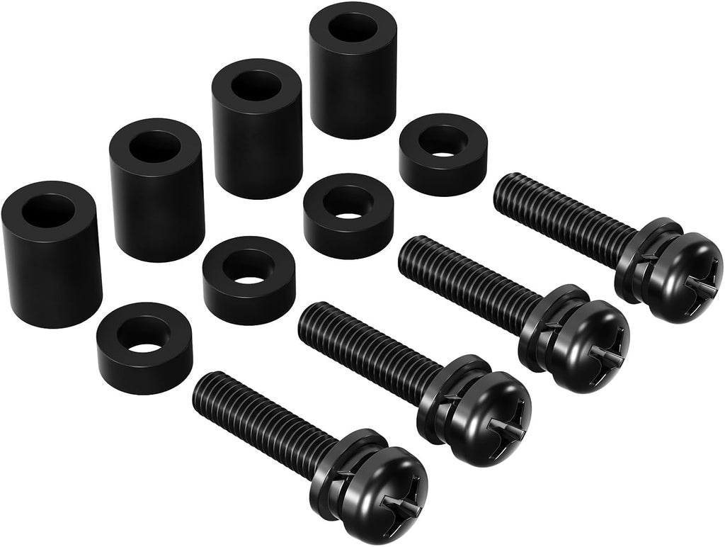 WALI M6 x 30mm VESA TV Mount Screw Kit,4 Sets,Black Universal M6 hardware kit with 5mm & 10mm spacers, adjustable installation depth 12–30mm