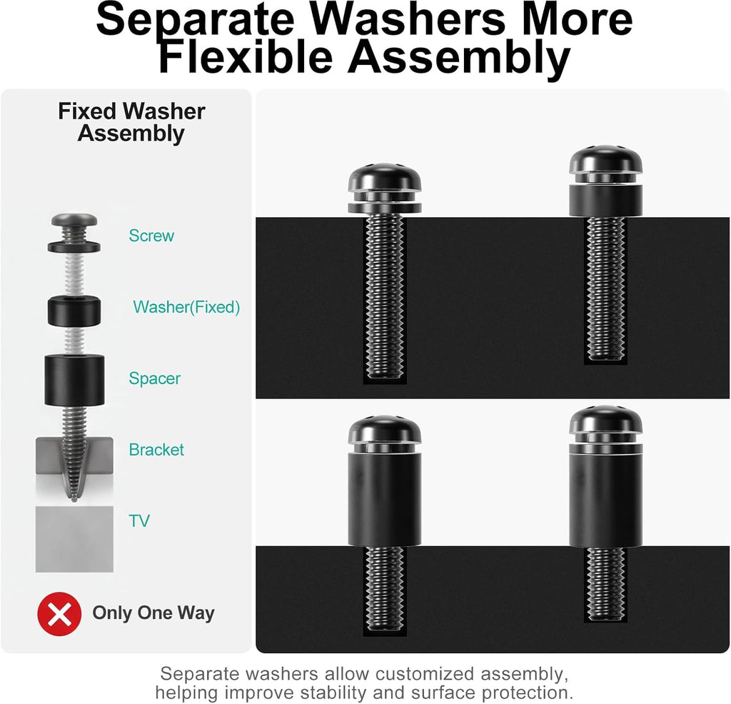 WALI M6 x 30mm VESA TV Mount Screw Kit,4 Sets,Black Universal M6 hardware kit with 5mm & 10mm spacers, adjustable installation depth 12–30mm