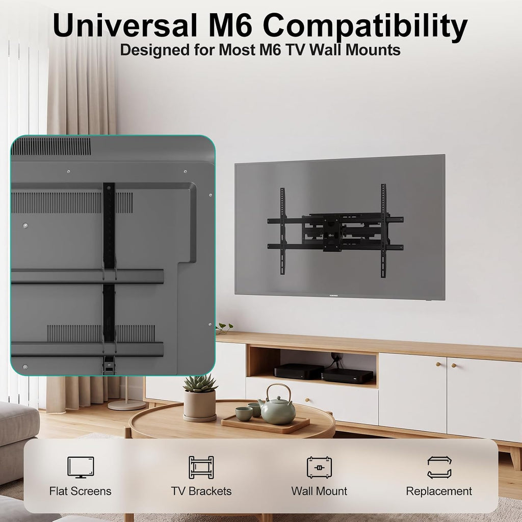 WALI M6 x 30mm VESA TV Mount Screw Kit,4 Sets,Black Universal M6 hardware kit with 5mm & 10mm spacers, adjustable installation depth 12–30mm