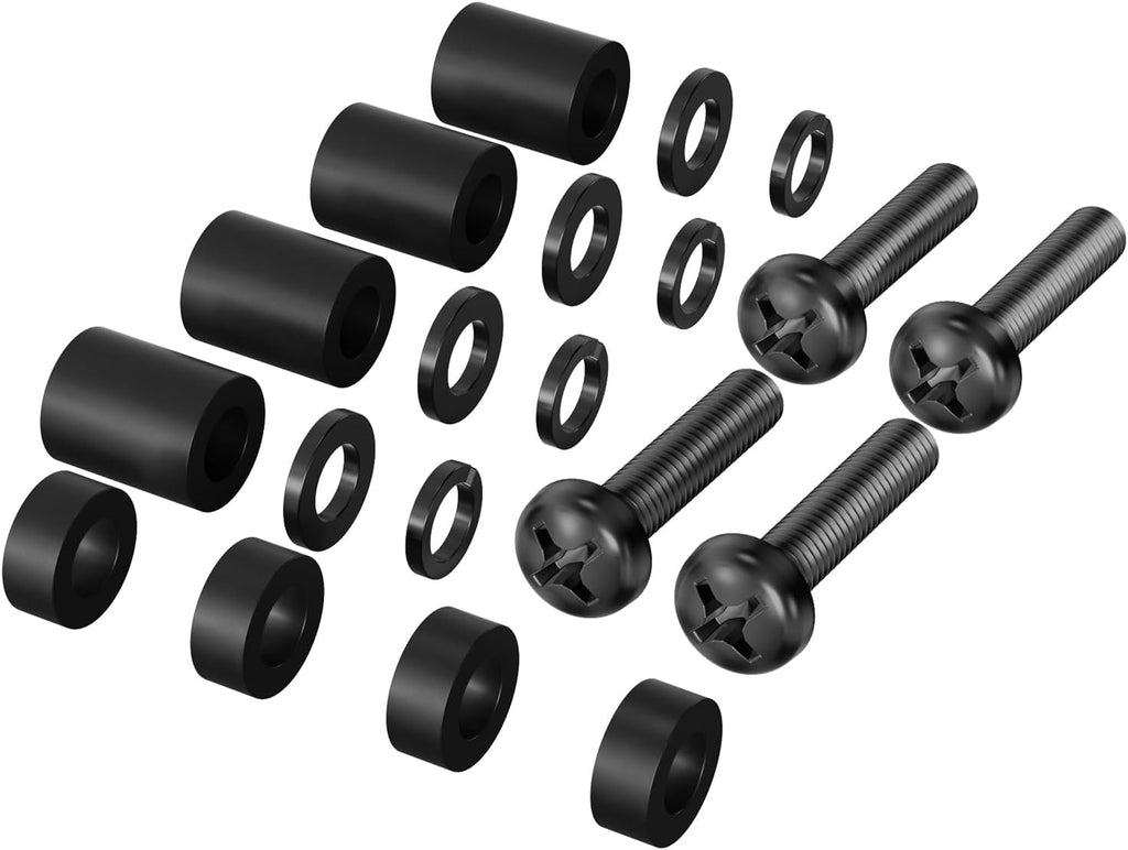 WALI M6 x 30mm VESA TV Mount Screw Kit,4 Sets,Black Universal M6 hardware kit with 5mm & 10mm spacers, adjustable installation depth 12–30mm