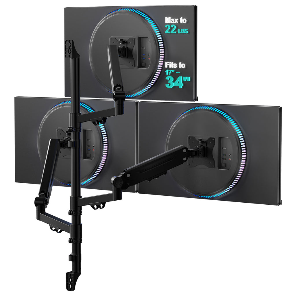 WALI Triple Monitor Wall Mount for 17-34 inch Screens, 22lbs per Arm, Black|Effortless Adjustments with Tilt/Swivel/Rotate, Space-Saving, VESA 75/100mm Easy Install, Cable Management, (GSWM003), Black