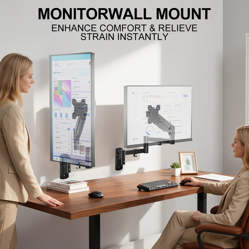 WALI Long Arm Monitor Wall Mount for 17-33 inch Screens, up to 22lbs|Extra Long Reach Single Wall Mount Monitor Arm, Full Motion Adjustable Vesa Wall Bracket 75x75/100x100mm, (GSWM001L), Black