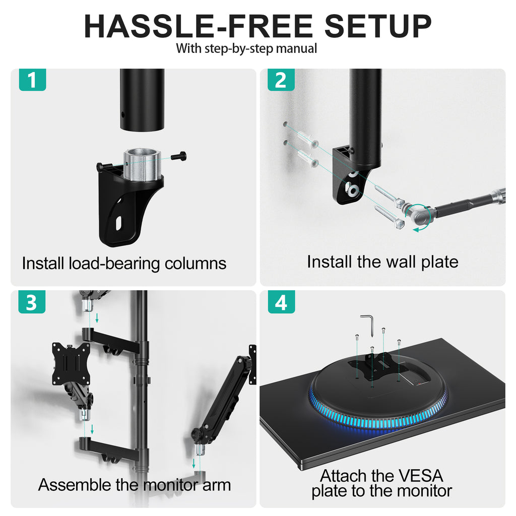 WALI Triple Monitor Wall Mount for 17-34 inch Screens, 22lbs per Arm, Black|Effortless Adjustments with Tilt/Swivel/Rotate, Space-Saving, VESA 75/100mm Easy Install, Cable Management, (GSWM003), Black