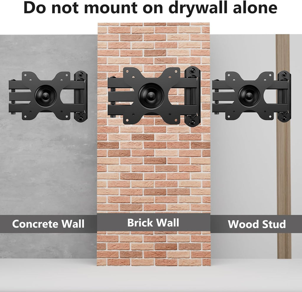 WALI TV Wall Mount Articulating LCD Monitor Full Motion 15 inch Extension Arm Tilt Swivel for Most 13 to 32 inch LED TV Flat Panel Screen with Mounting Holes up to 100x100mm (1330LM), Black