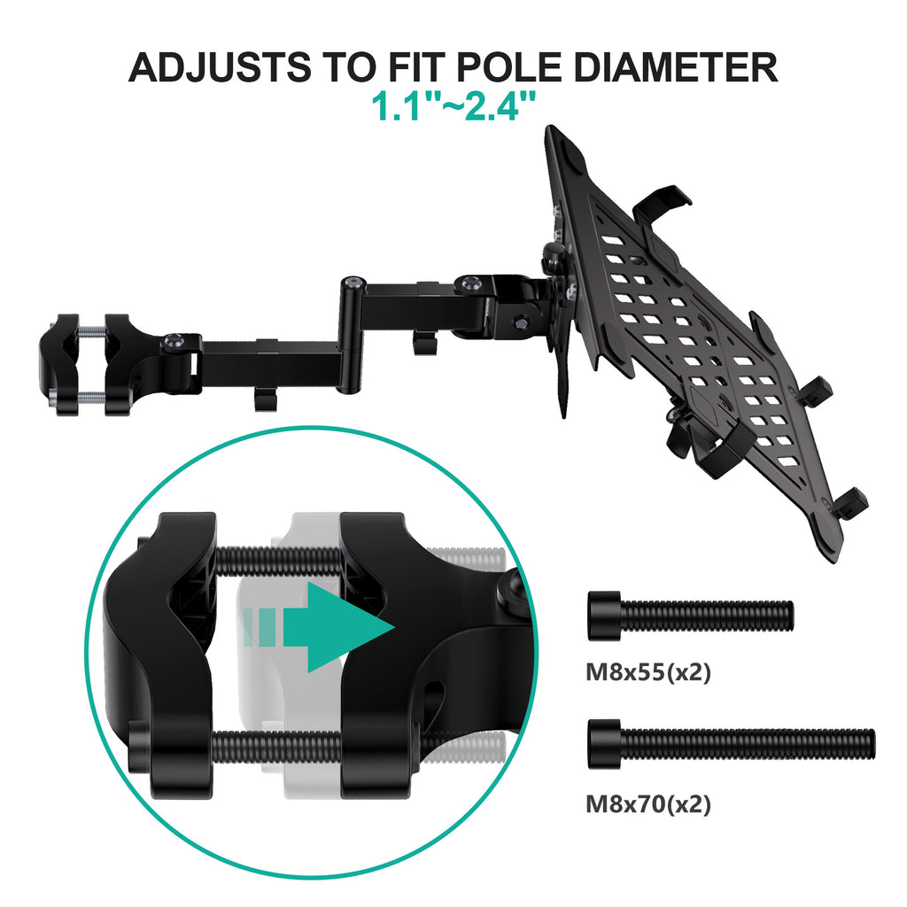 WALI Laptop Pole Mount, Adjustable Laptop Arm Holder Fits 10"-15.6" Laptops, 2-in-1 Full Motion Monitor Mount with Removable Tray, VESA 75x75 or 100x100 mm, Holds up to 15.4lbs(011ARMLPN), Black