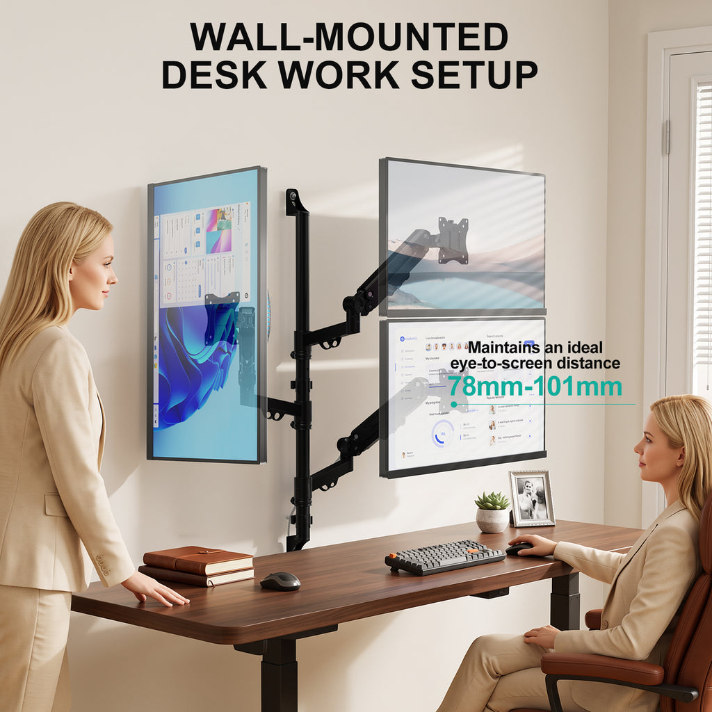 WALI Triple Monitor Wall Mount for 17-34 inch Screens, 22lbs per Arm, Black|Effortless Adjustments with Tilt/Swivel/Rotate, Space-Saving, VESA 75/100mm Easy Install, Cable Management, (GSWM003), Black