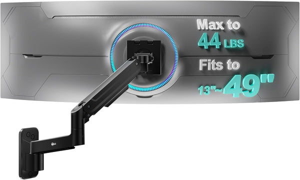 WALI Monitor Wall Mount for 13-49 Inch Ultrawide Screens, Heavy Duty Single Monitor Mount Holds up to 44 lbs, Adjustable Wall Mount Monitor Arm, 75/100mm VESA Mount (GSWM001-P), Black