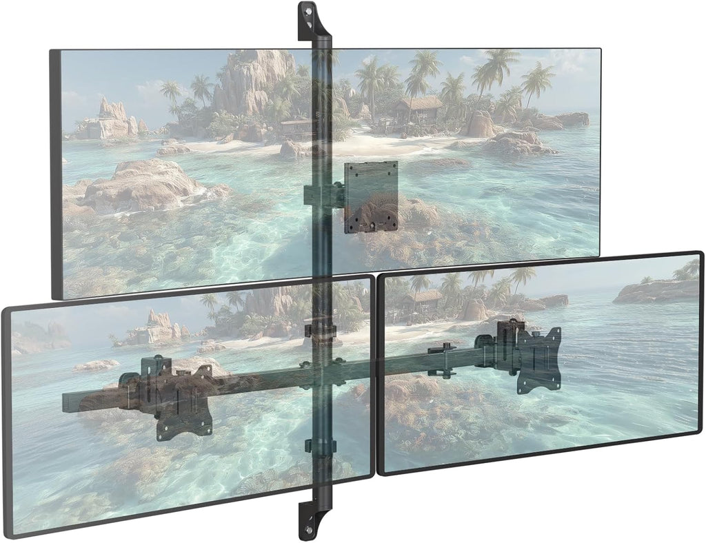 WALI Triple Monitor Wall Mount for 13 to 49 Inch, 3 Monitor Wall Mount Computer Monitor Arm for Ultrawides Screens, Swivel Tilt Wall Mount with VESA 75/100 mm, Per Arm Holds Up to 22lbs