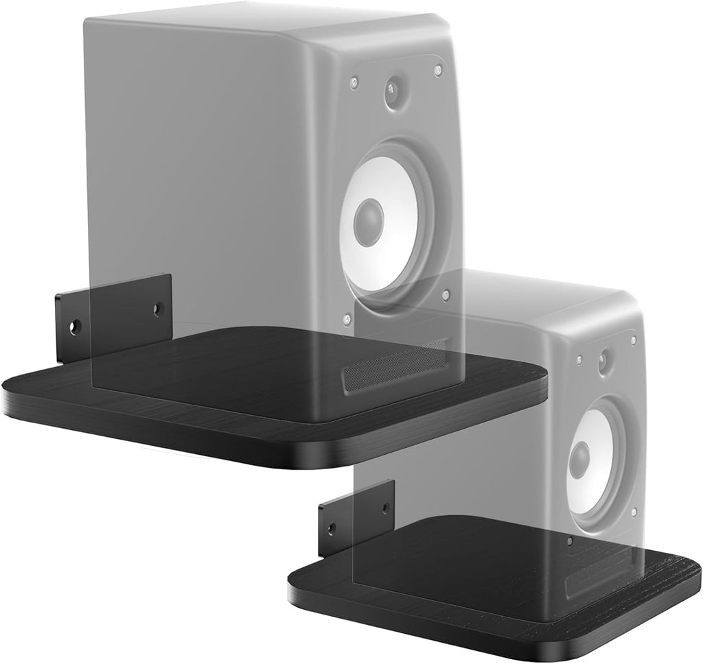 WALI Speaker Wall Mount, Heavy Duty Bookshelf Speaker Floating Wall Shelves, Surround Sound Speakers Stand for Living Room, Home Theater and Gaming Room, Holds up to 55 Lbs, (SWM302B), 1 Pair, Black
