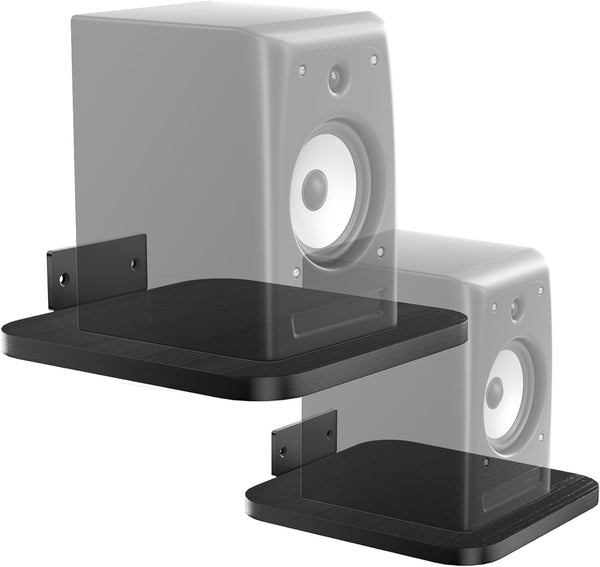 WALI Speaker Wall Mount, Heavy Duty Bookshelf Speaker Floating Wall Shelves, Surround Sound Speakers Stand for Living Room, Home Theater and Gaming Room, Holds up to 55 Lbs, (SWM302B), 1 Pair, Black