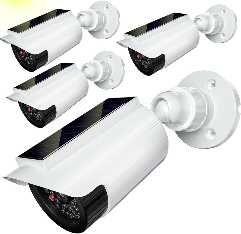 WALI Fake Dummy Camera, Solar Powered Fake Security Camera with LED Light, for Inside Outside Decoy Simulated Surveillance Security CCTV Dome Cameras with Warning Sticker (SOLTC-W2), 2 Packs, White