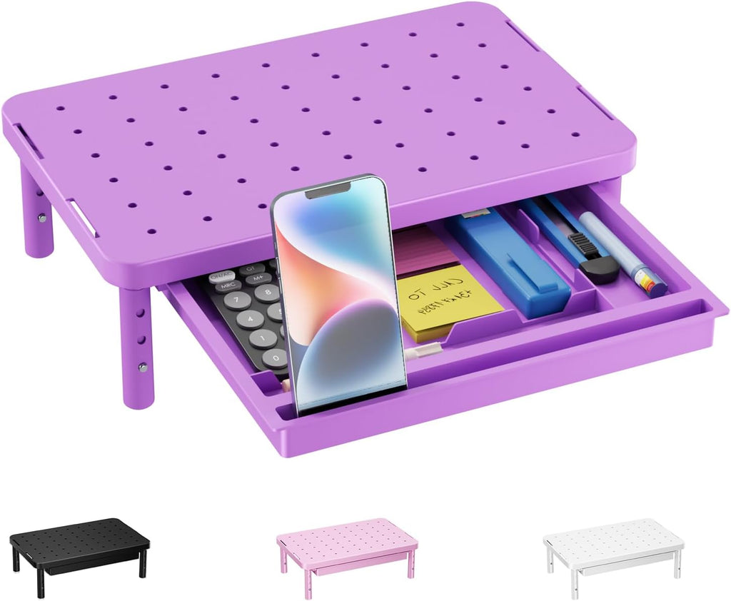 WALI Computer Monitor Stand with Storage, Desk Monitor Riser 3 Height Adjustable, Laptop Riser with Airflow Vents, Desk Organizer for Computer, Laptop, Printer (PTT002-V), 1 Pack, Violet