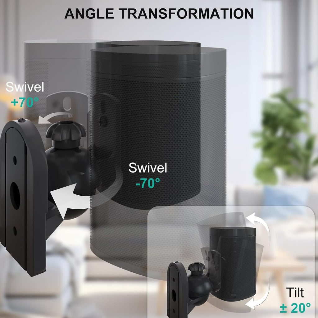 WALI Small Surround Sound Speaker Mount with Adjustable Swivel Tilt Angle Bookshelf Speaker Mount for Living Room, Home Theater, Speaker Stands Hold up to 7.7 Lbs, (SWM202), 2 Pack, Black