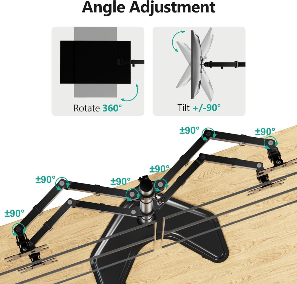 WALI Adjustable 4 Monitor Mount for Max 27 inch Screens, 17.6lbs per Arm Freestanding Quad Monitor Stand, Stacked 4 Desk Arm with Tilt, Swivel, Rotation, VESA 75x75/100x100mm (MF004), Black