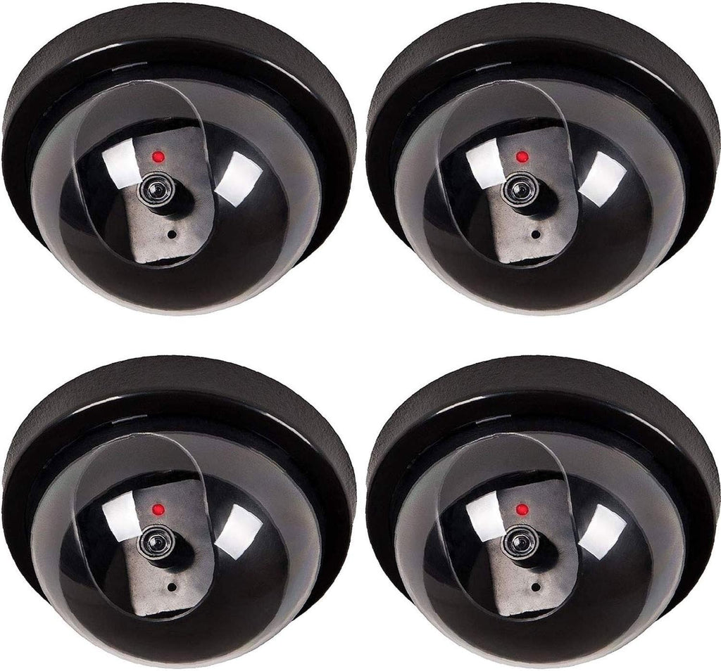 WALI Dummy Fake Security CCTV Dome Camera with Flashing Red LED Light with Security Alert Sticker Decals (SD-4), 4 Packs, Black
