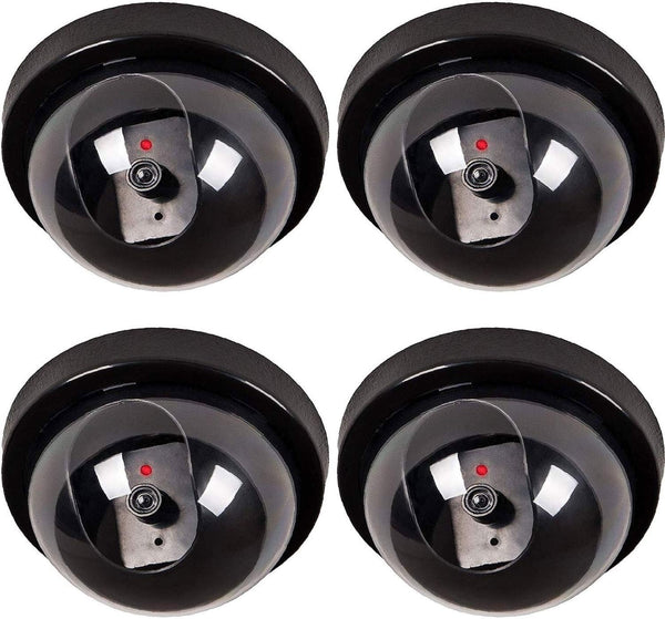 WALI Dummy Fake Security CCTV Dome Camera with Flashing Red LED Light with Security Alert Sticker Decals (SD-4), 4 Packs, Black