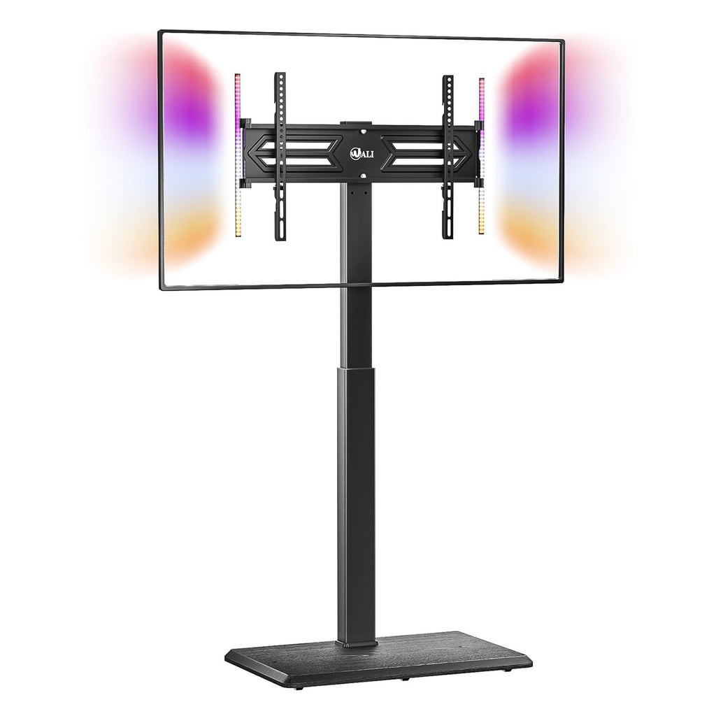 WALI Floor TV Stand with LED Lights, Tall TV Stand Mount for 32-75 inch TV up to 110 lbs, Swivel and Height Adjustable TV Stand with Wood Base for Bedroom, Office(TVDVD-7L), Black
