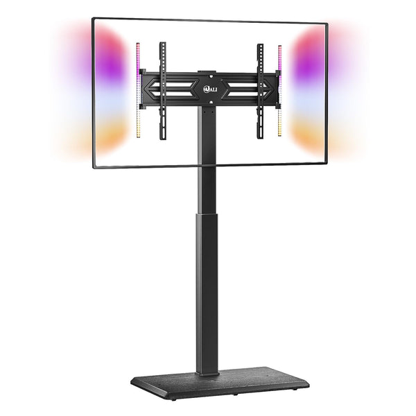 WALI Floor TV Stand with LED Lights, Tall TV Stand Mount for 32-75 inch TV up to 110 lbs, Swivel and Height Adjustable TV Stand with Wood Base for Bedroom, Office(TVDVD-7L), Black