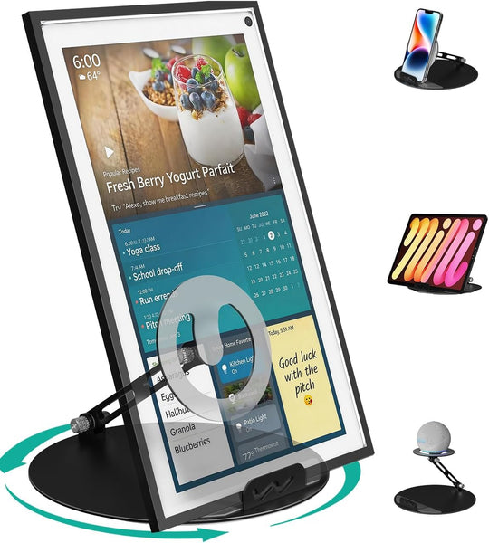 WALI Echo Show 15/21 Stand, Adjustable Stand for Echo Show 15/21 and Up to 18" Tablets/Portable Monitors, 360 Degrees Rotating Tilt Foldable Show 15, 21 Accessories for Kitchen Home Office, Black