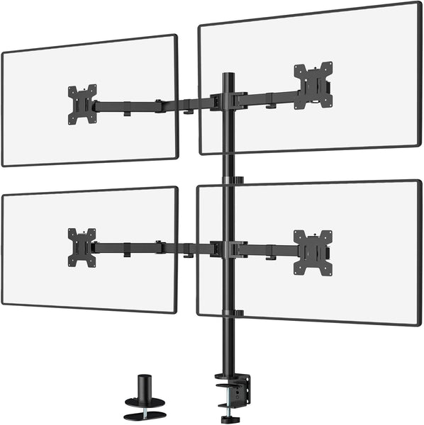 WALI Quad Monitor Desk Mount, 4 Monitor Stand Fits Heavy Duty Computer Screen up to 27 inch, Full Adjustable Arm Holds up to 22 lbs per Arm (M004), Black