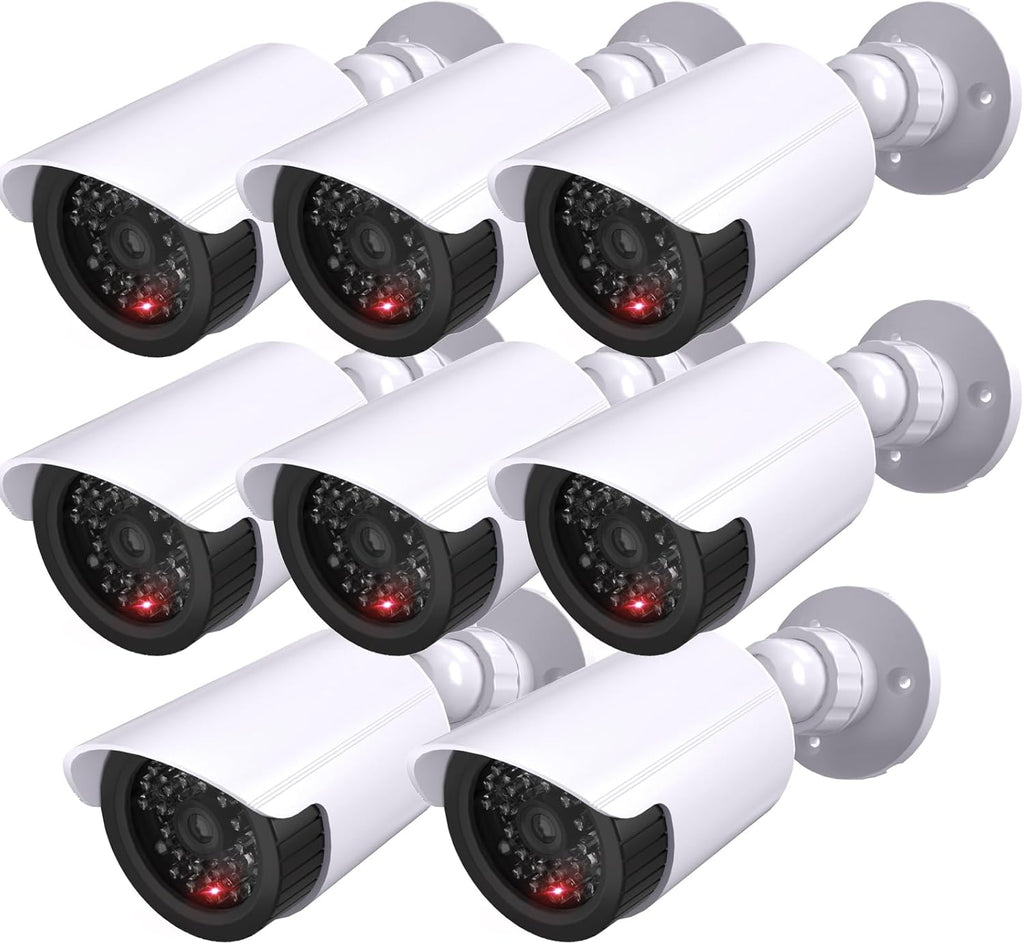 WALI Dummy Fake Simulated Surveillance Security CCTV Dome Camera Indoor Outdoor with One LED Light, Warning Security Alert Sticker Decal (TC-W8), 8 Packs, White