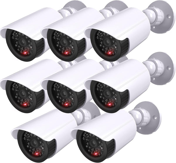 WALI Dummy Fake Simulated Surveillance Security CCTV Dome Camera Indoor Outdoor with One LED Light, Warning Security Alert Sticker Decal (TC-W8), 8 Packs, White