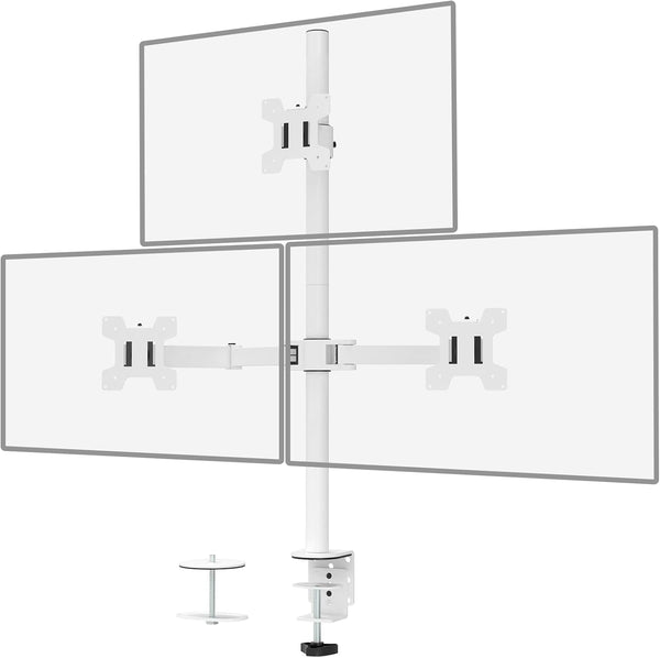 WALI Triple Monitor Stand, Fully Adjustable Three Monitor Desk Mount Fits 3 Screens up to 27 inch, 22 lbs. Weight Capacity per Arm (M003-W), White