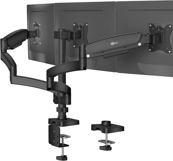 WALI Triple Monitor Mount, 3 Monitor Desk Mount with Premium Gas Spring Arm for Screens up to 27 inch, Multiple Monitors Stand with Tilt, Swivel, Rotation, Mounting Holes 75/100 mm (GSDM003N), Black