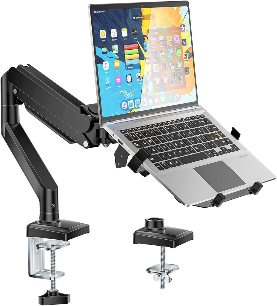 WALI Laptop Desk Mount, 2-in-1 Monitor Mount Fits up to 17” Notebook and 34” Monitors, Laptop Stand for Desk Adjustable Height, Monitor Arm with Laptops Holder, Max Holds 22-26.4lbs(GSMP001LPN), Black