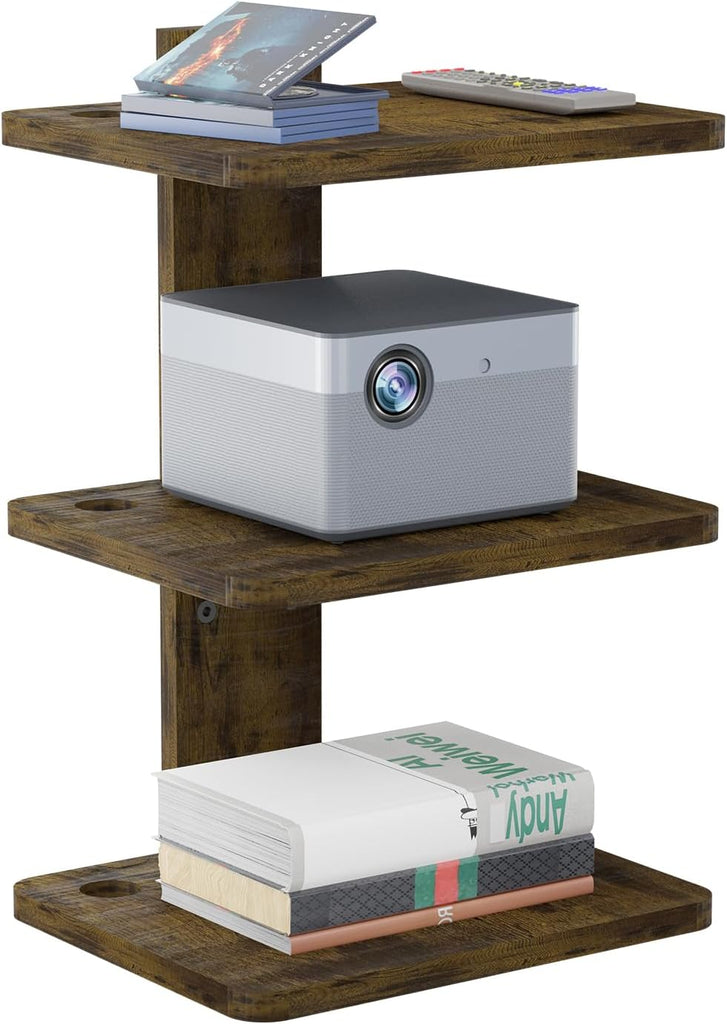 WALI Projector Mount Floating TV Shelf, Holds Up to 22lbs, Wooden Floating Shelf for Under TV for DVD Players, Cable Boxes, Routers, Game Consoles, PlayStation Accessories (CS303NC), 3 Shelves