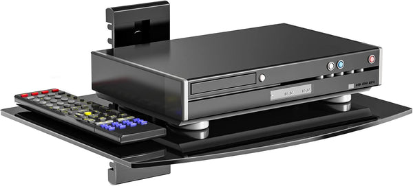 WALI Floating Entertainment Center Shelves, Holds Up to 17.6lbs, TV Shelf with Strengthened Tempered Glasses for DVD Players, Cable Boxes, Games Consoles, TV Accessories (CS201B), 1 Shelf, Black