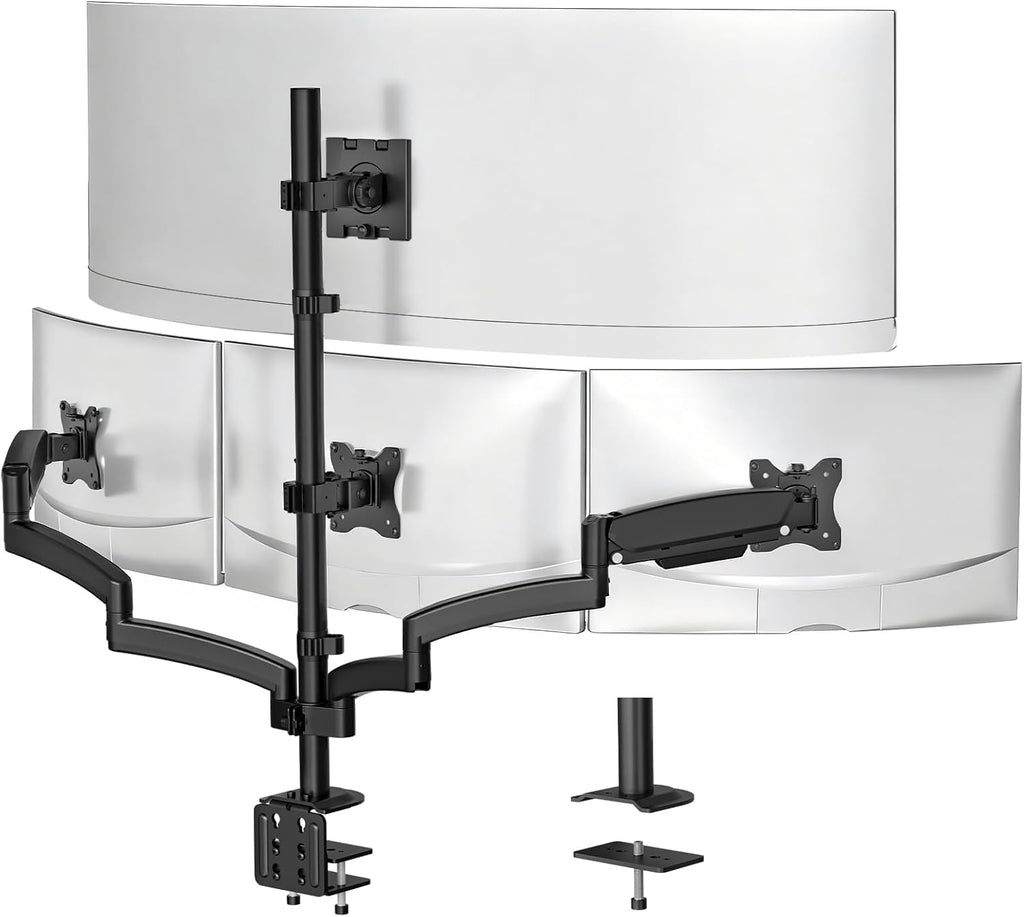 WALI 4 Monitor Mount for up to 49 inch Ultrawides on Top Bracket and 27 inch Screens on Lower Brackets, Heavy Duty Gas Spring Arm Extra Tall Quad Monitor Stand, up to 44 lbs (GSDM004S-P), Black