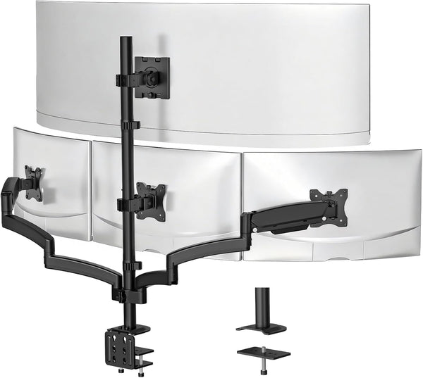 WALI 4 Monitor Mount for up to 49 inch Ultrawides on Top Bracket and 27 inch Screens on Lower Brackets, Heavy Duty Gas Spring Arm Extra Tall Quad Monitor Stand, up to 44 lbs (GSDM004S-P), Black