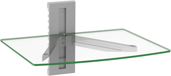 WALI Floating Entertainment Center Shelves, Holds Up to 17.6lbs, TV Shelf with Strengthened Tempered Glasses for DVD Players, Cable Boxes, Games Consoles, TV Accessories (CS201S), 1 Shelf, Silver