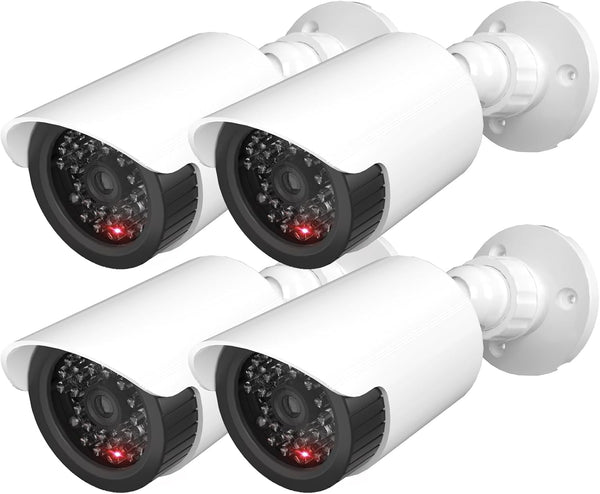 WALI Dummy Fake Simulated Surveillance Security CCTV Dome Camera Indoor Outdoor with One LED Light, Warning Security Alert Sticker Decal (TC-W4), 4 Packs, White