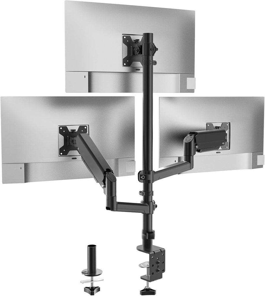 WALI Triple Monitor Mount for 13-32 inch Screens, Taller 3 Monitor Desk Mount, up to 19.8lbs, 31.9 inch Height Max, Adjustable Gas Spring Triple Monitors Stand, VESA 75/100mm (GSDM003S), Black