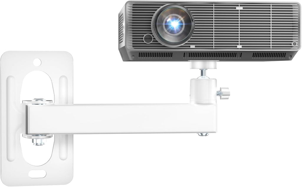 WALI Mini Porjector Wall Mount, Wall Projector Mount for 1/4" M4 M6 Screws, Fully Adjustable Projector Hanging Bracket Ceiling Mount Holder Holds up 22lbs, White (1330LM-PMWS)