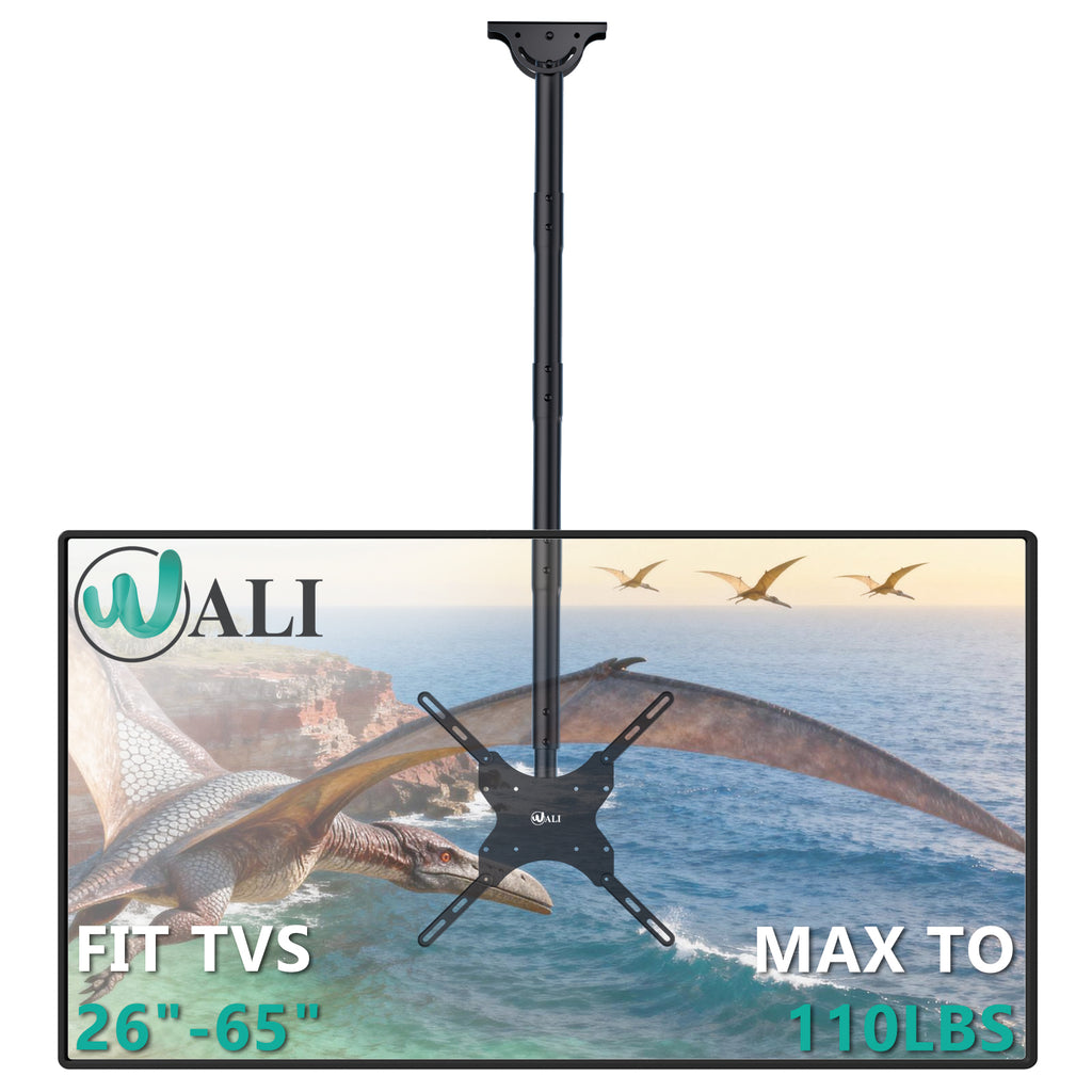 WALI Long Arm TV Ceiling Mount, Fits Most LED, LCD, OLED and Plasma Flat Screen Display 26 to 65 Inch, up to 110 Lbs, Height Extension up to 58 Inch, Mounting Holes up to 400x400mm (CM2665XL), Black