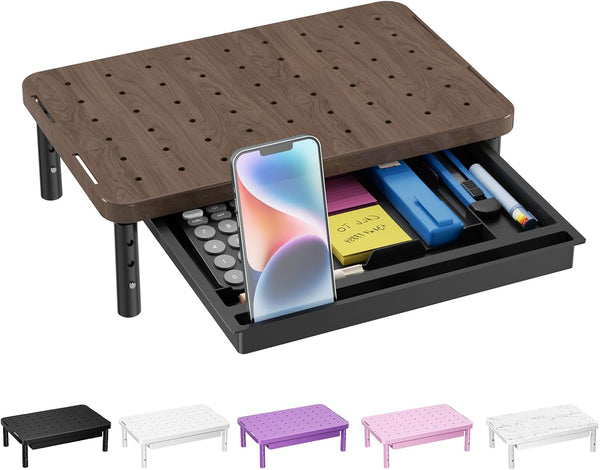 WALI Plastic Computer Monitor Stand with Storage, Adjustable Laptop Riser | Laptop Riser with Airflow Vents, Desk Organizer for Computer, Printer, Notebook (PTT002-C), 1 Pack, Brown