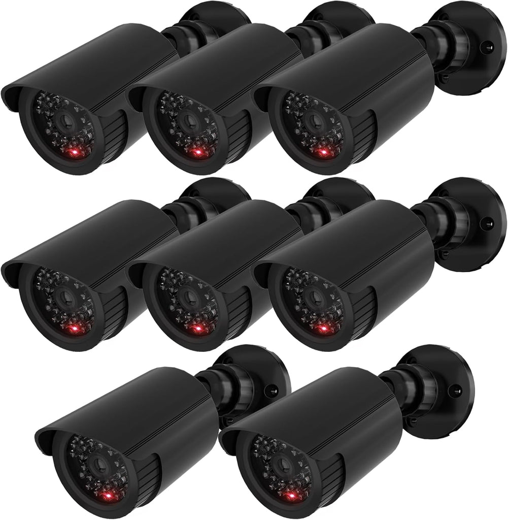 WALI Dummy Fake Simulated Surveillance Security CCTV Dome Camera Indoor Outdoor with One LED Light, Warning Security Alert Sticker Decal (TC-B8), 8 Packs, Black