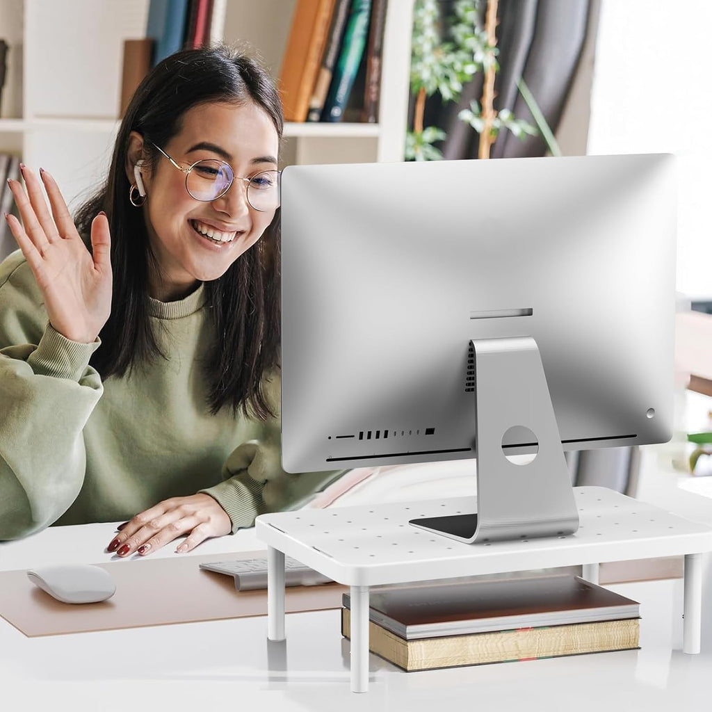 WALI Computer Monitor Stand for Desk, Adjustable Laptop Riser, Desk Monitor Stand Underneath Storage for Office, Home, School Supplies (PTT001-W), 1 Pack, White