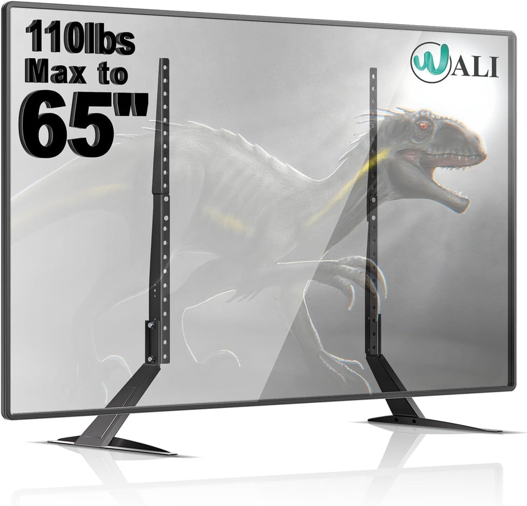 WALI Universal TV Stand 55 inch TV, TV Stand Mount for 22-65 Inch LCD Flat Screen TVs, Table Top TV Stands Holds up to 110lbs Mounting Holes up to 800 by 500mm (TVS001), Black