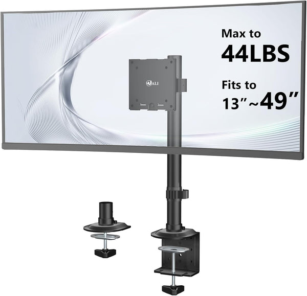 WALI Heavy Duty Single Monitor Arm Desk Mount for 13-49 Inch Screens, Ultrawide Monitor Stand with Full Motion Tilt, Swivel, Rotation, Holds up to 44 lbs, C-Clamp Mount for VESA 75/100mm,(M001S-P)