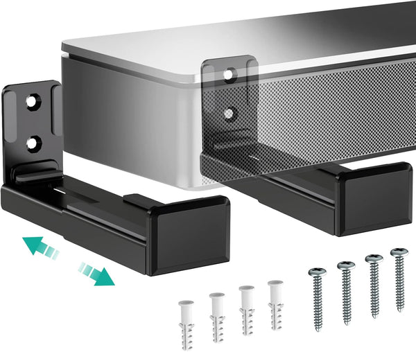 WALI Universal Soundbar Wall Mount, Center Channel Speaker Wall Mount Dual Bracket Hold up to 33 lbs, Arms Extend Adjustment from 3.5 to 6.1 inch (SLK202), Black