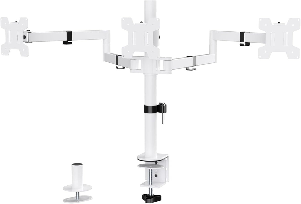 WALI Triple Monitor Mount, Three Monitor Desk Mount Fits 13-27in Screens, Holds up to 22lbs, Multiple Computer Stand with Tilt, Swivel, Rotation, VESA 75x75,100x100mm(M003S-W), White