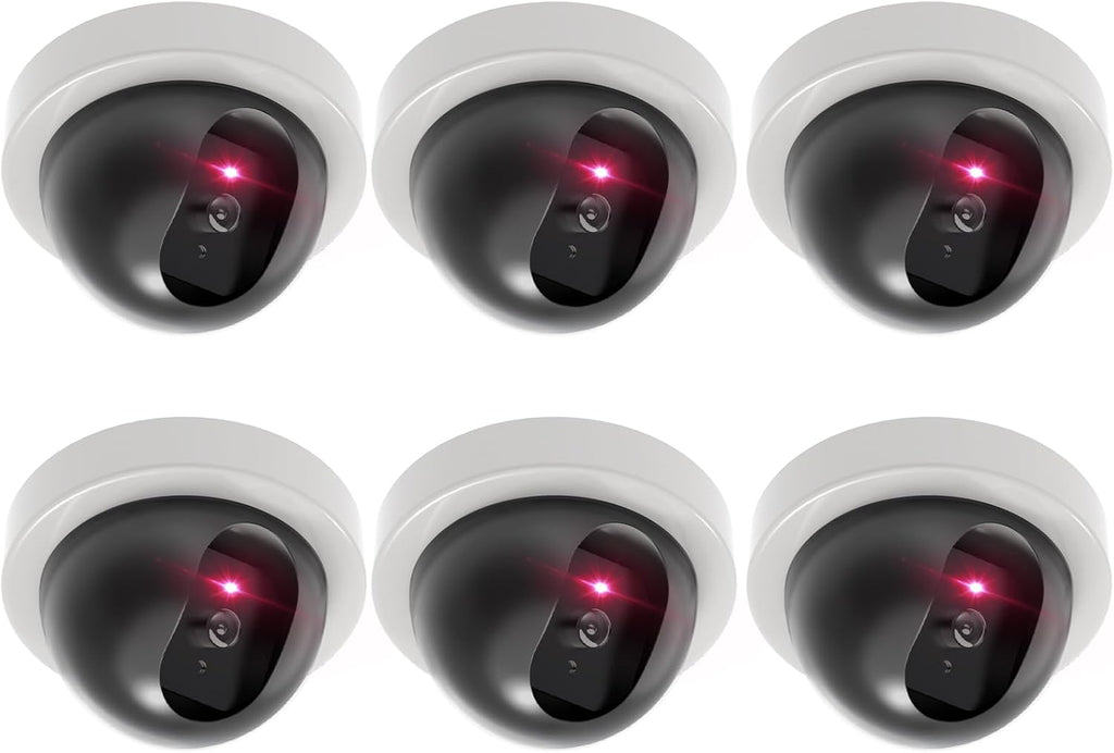 WALI Dummy Fake Security CCTV Dome Camera with Flashing Red LED Light with Security Alert Sticker Decals (SDW-6), 6 Packs, White