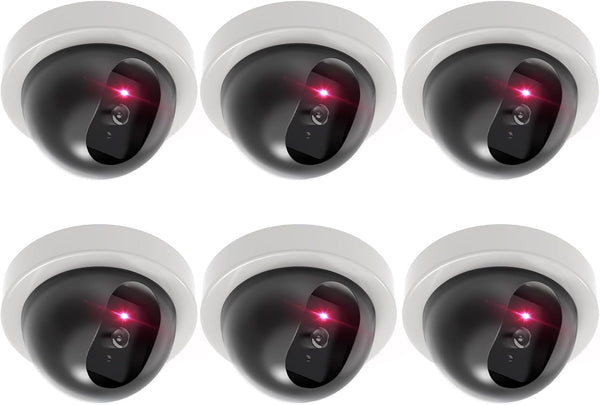 WALI Dummy Fake Security CCTV Dome Camera with Flashing Red LED Light with Security Alert Sticker Decals (SDW-6), 6 Packs, White