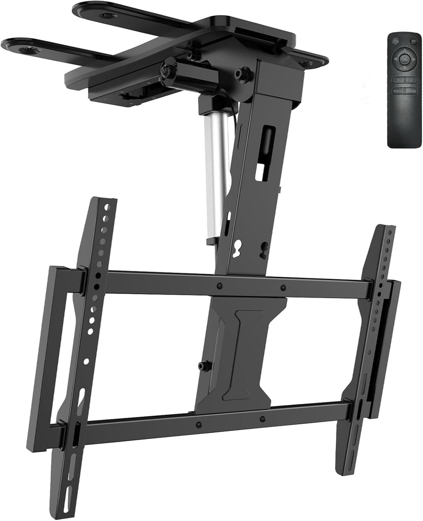 WALI Electric Ceiling TV Mount for 37 to 75 inch Screens, Flip Down Motorized TV Mount with Remote, Flat and Curved TVs Up to 99 Lbs, Pitched Roof, Max Mounting Holes 600x400mm (FCM604A), Black