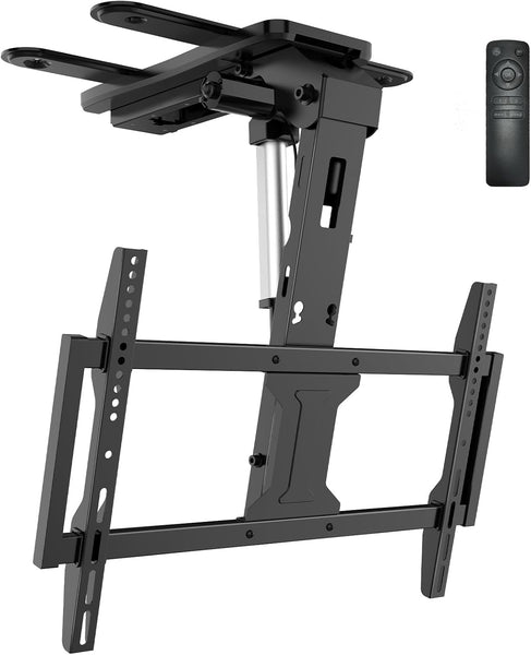 WALI Electric Ceiling TV Mount for 37 to 75 inch Screens, Flip Down Motorized TV Mount with Remote, Flat and Curved TVs Up to 99 Lbs, Pitched Roof, Max Mounting Holes 600x400mm (FCM604A), Black