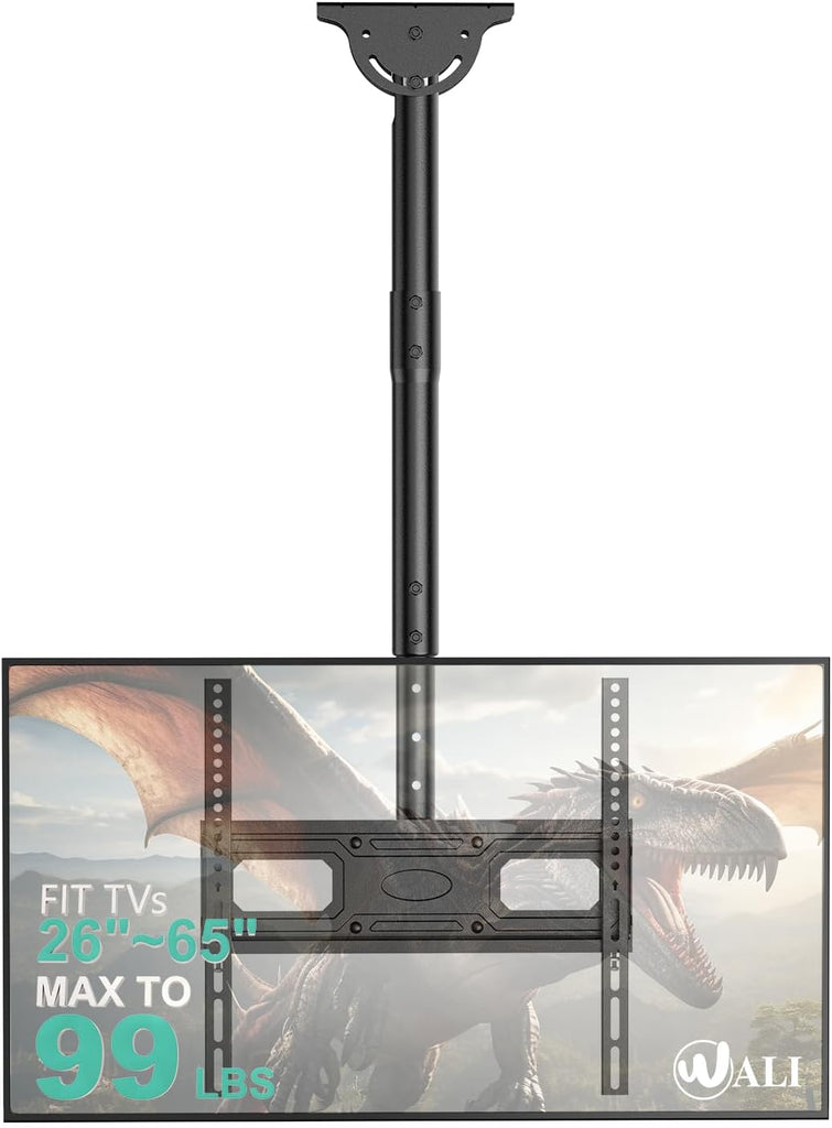 WALI Ceiling TV Mount Long Arm, Full Motion Adjustable Bracket Fits Most LED, LCD TVs 26 to 65 inch, up to 99lbs, Height Extension up to 35.8 Inch, Mounting Holes up to 400x400mm (CM2665XL-P), Black